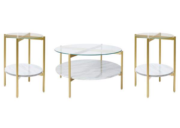 ASHLEY 3PC TABLE SET-GLASS & MARBLE