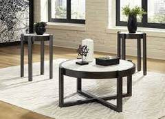 3 PC TABLES-BEIGE/PEWTER
