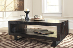 Ashley - SOFA TABLE-DK BROWN PLANKED