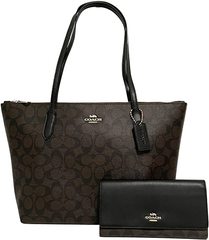 SIGNATURE TOTE & WALLET-BWN/BLK